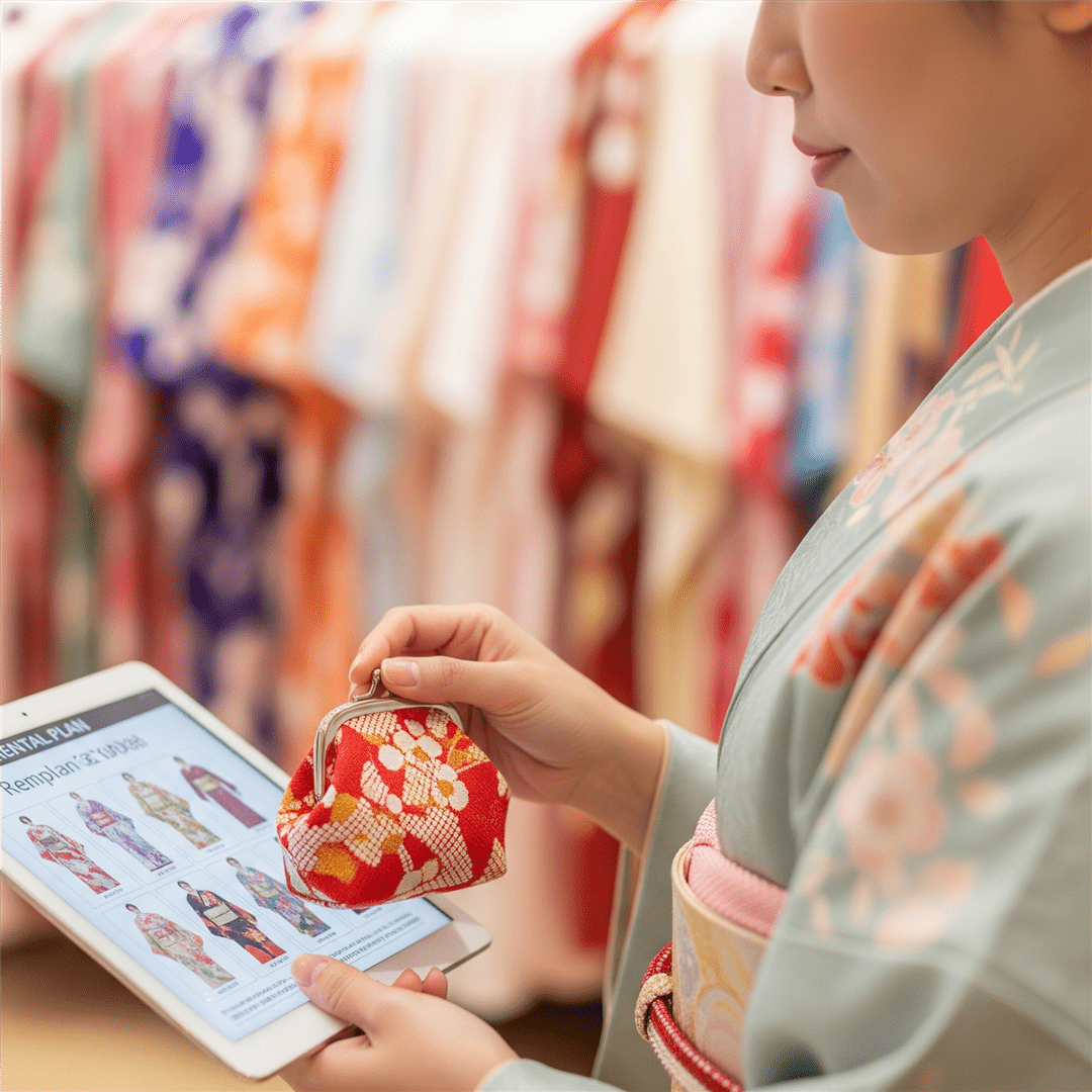 着物レンタルの費用を比較検討するイメージ