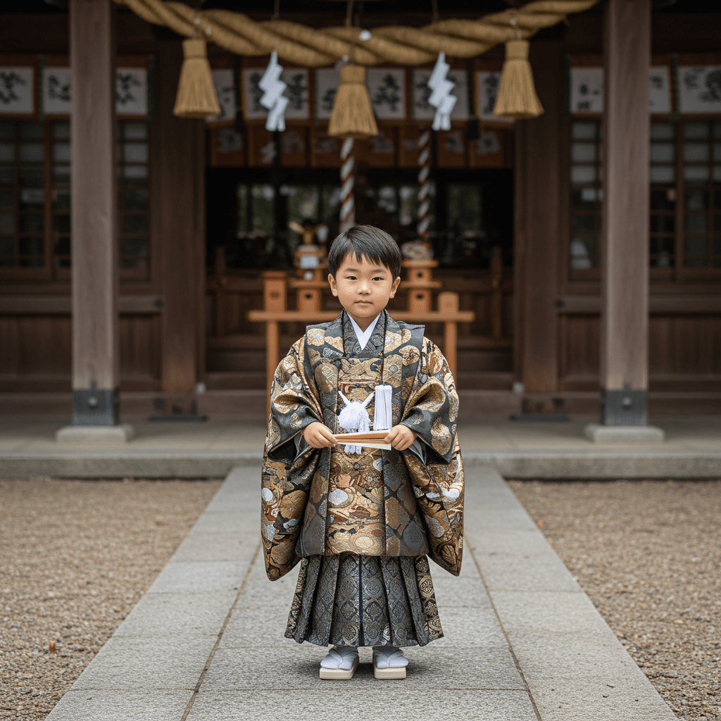七五三で羽織袴を着た凛々しい男の子